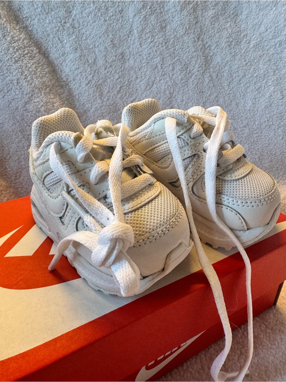 Nike Kids White Mesh and Leather Athletic Sneakers